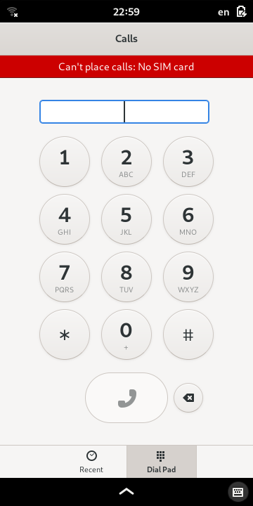 The dial pad when no SIM is available