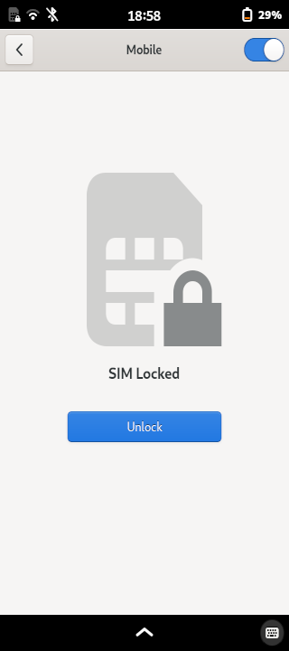 The cellular page is locked until the SIM card is unlocked