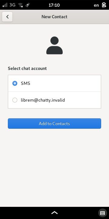 Adding a new SMS contact with an XMPP option present
