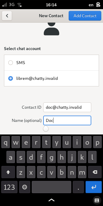Adding a new XMPP contact with details filled in
