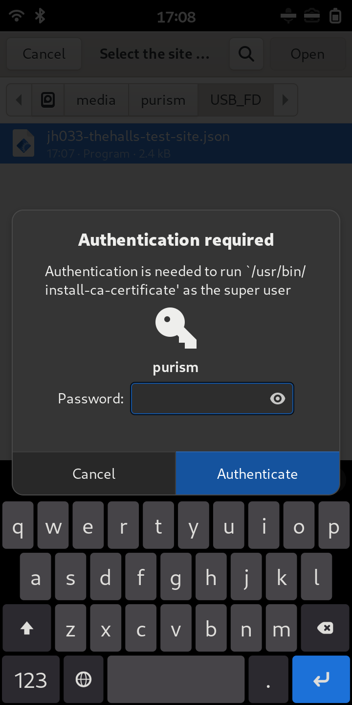 Open the client setup application on device