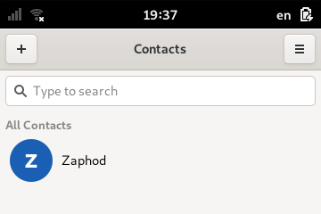 The contacts list with a single contact
