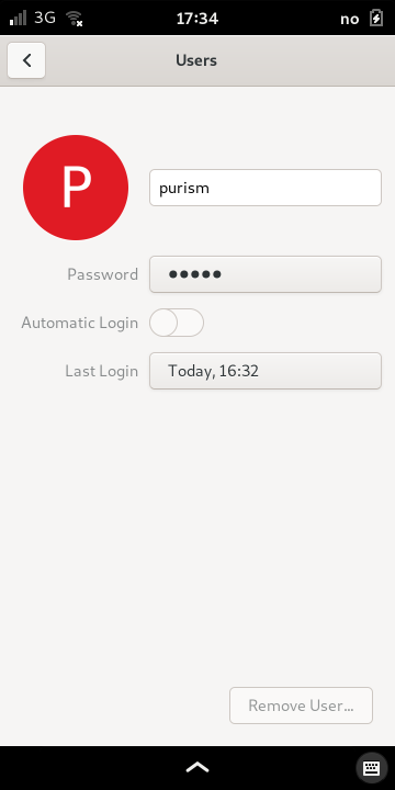 The Users page where the PIN/password can be changed