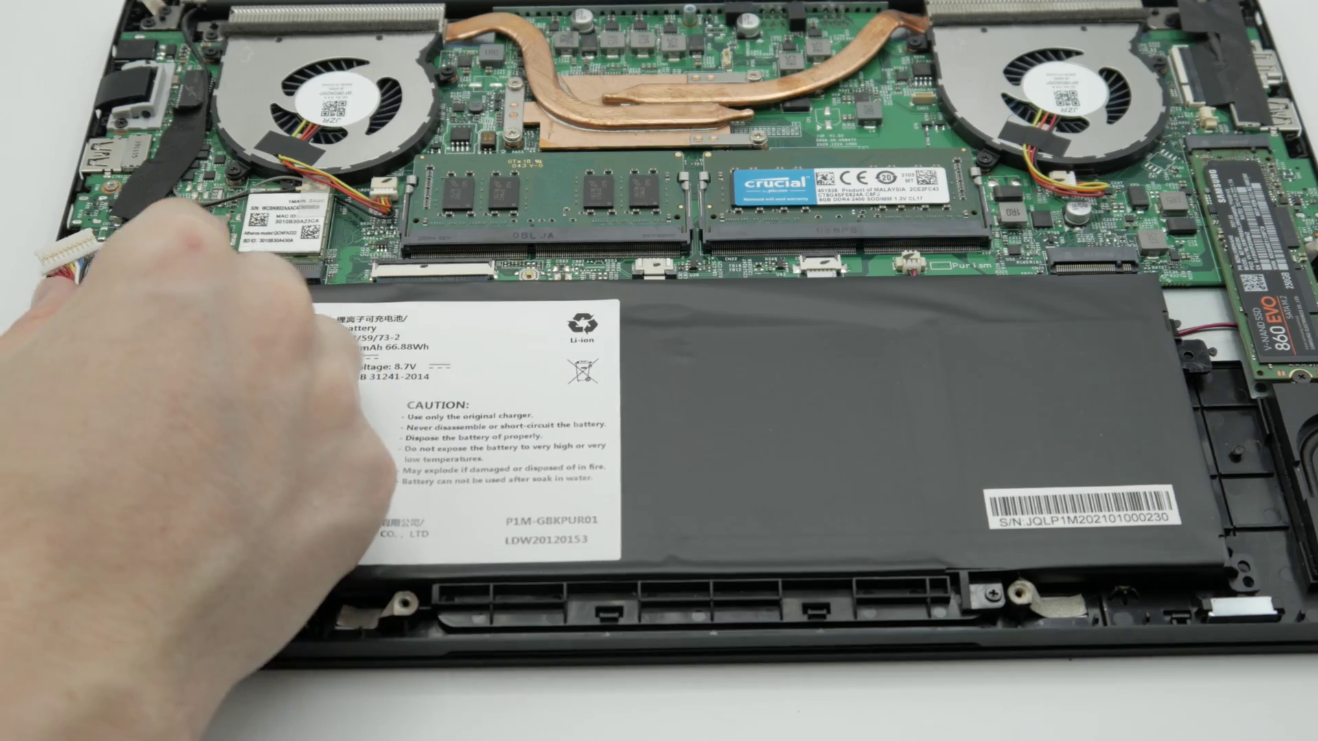 Reattaching the battery to the Librem 14