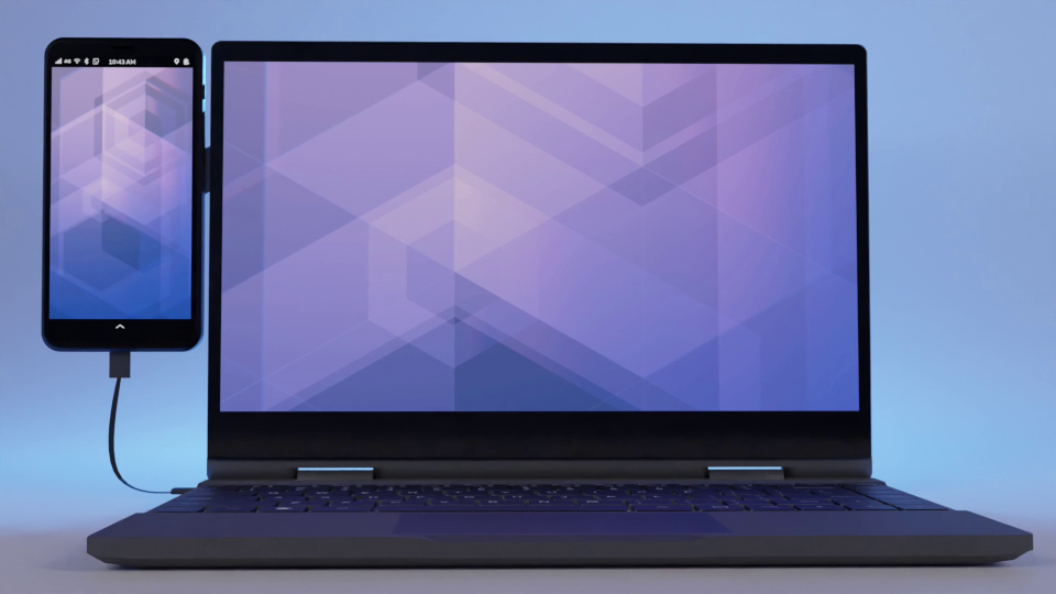 Lapdock connected to a PureOS-powered phone