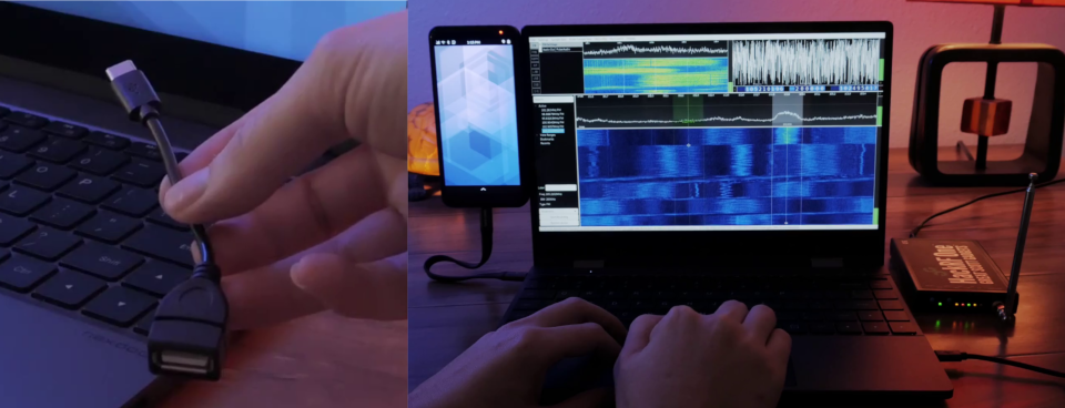 Librem 5 + lapdock running CubicSDR with a HackRF