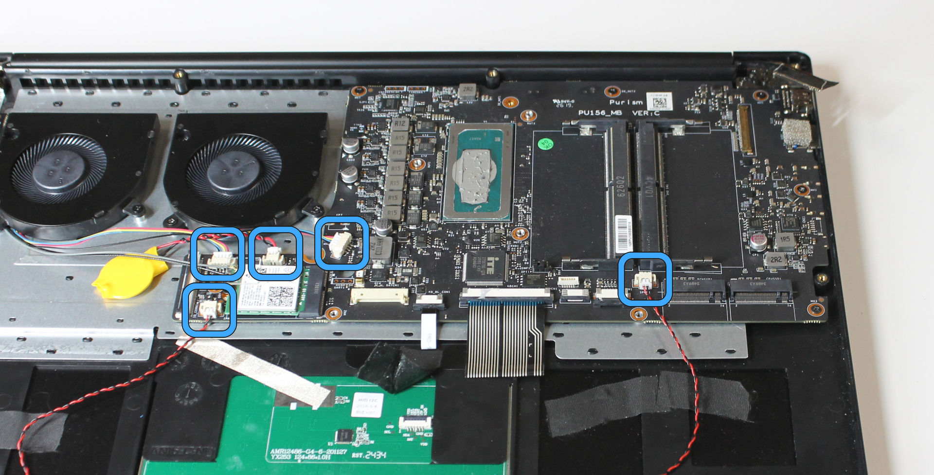 Mainboard with wafer connectors marked for removal