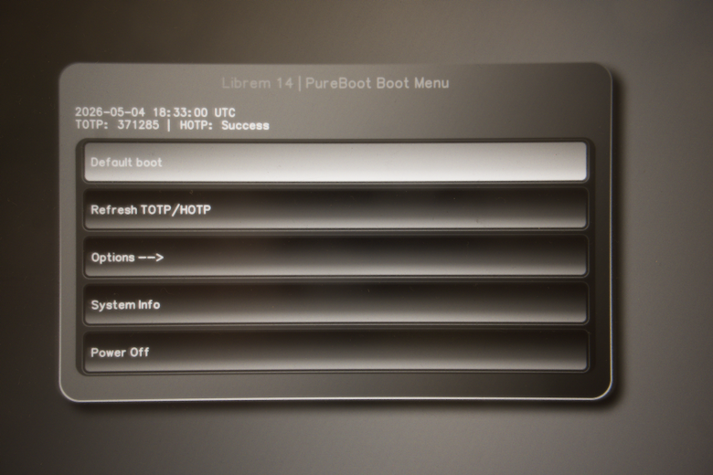 Screenshot of the PureBoot main menu