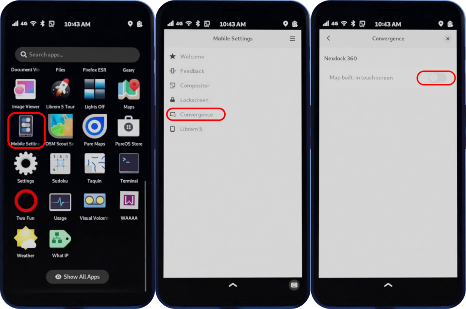 Enabling the built-in touchscreen feature from the PureOS-powered phone