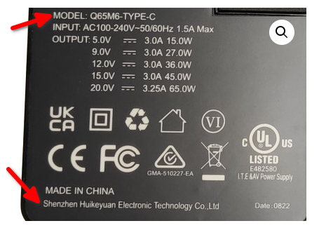 Shenzhen Huikeyuan Electronic Technology Co., Ltd model Q65M6-TYPE-C power adapter
