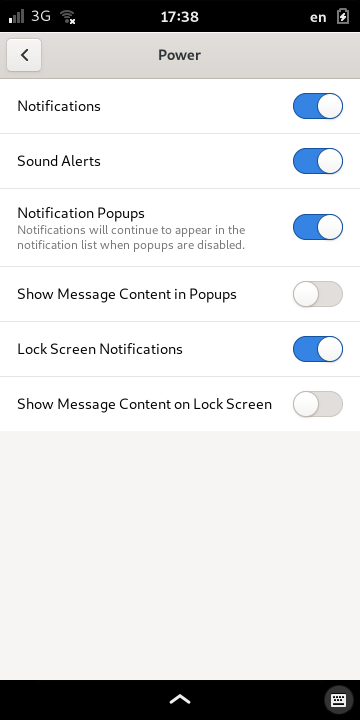 The Power notifications page