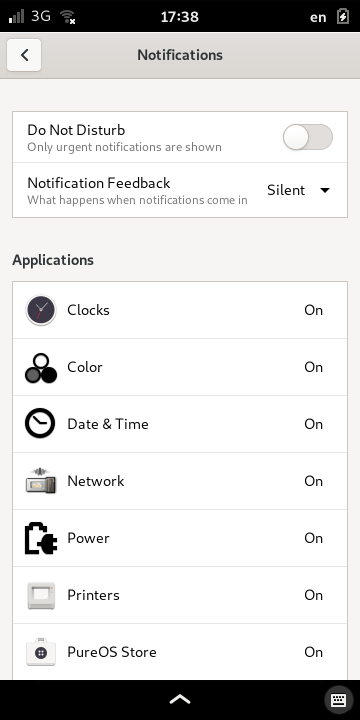 The Notifications page, allowing customization for individual applications