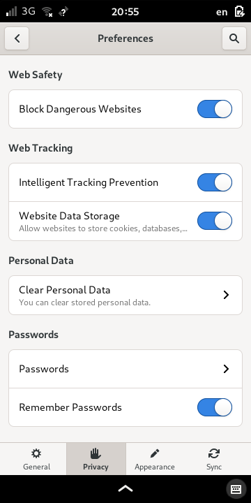 The Privacy preferences tab